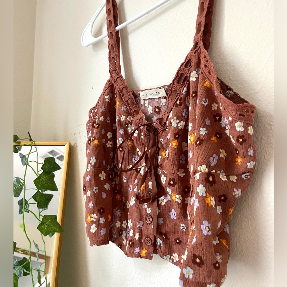 s pacsun brown floral tie tank